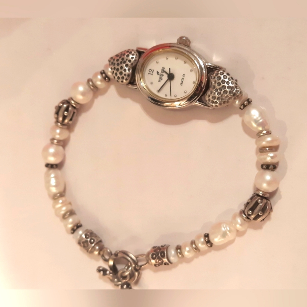 Sterling Silver ,pearls And Charms Watch For Her